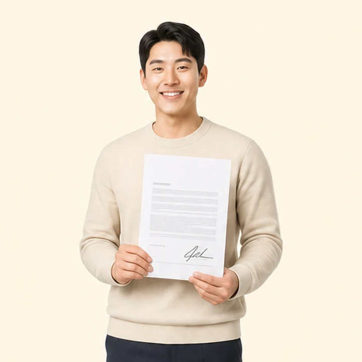 신용불량자 소나타 장기렌트카 서면 견적서를 들고 있는 고객